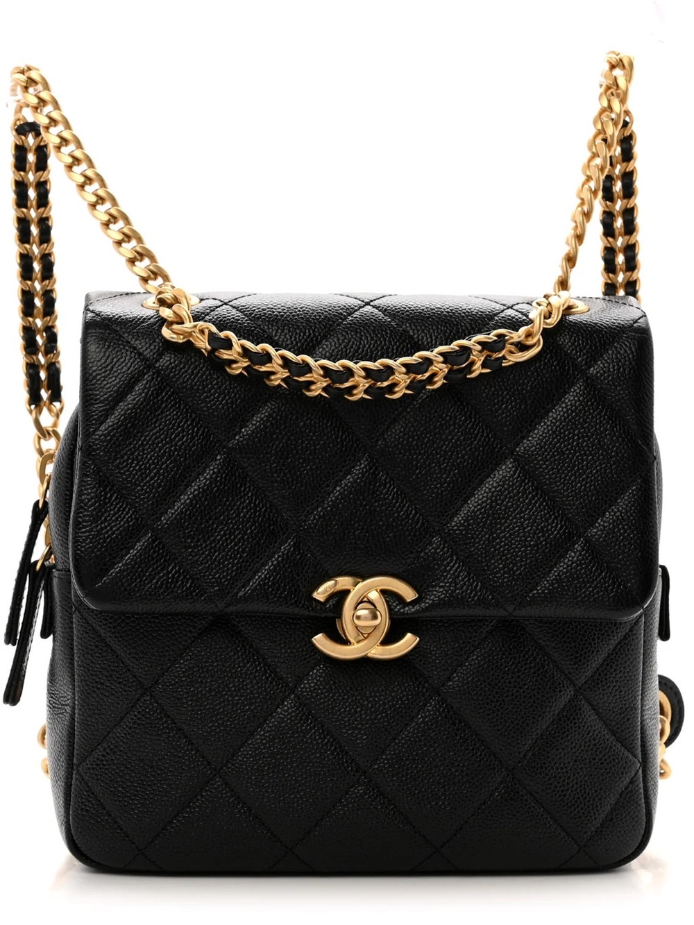 CHANEL Shiny Caviar Quilted Chain Melody Backpack Black